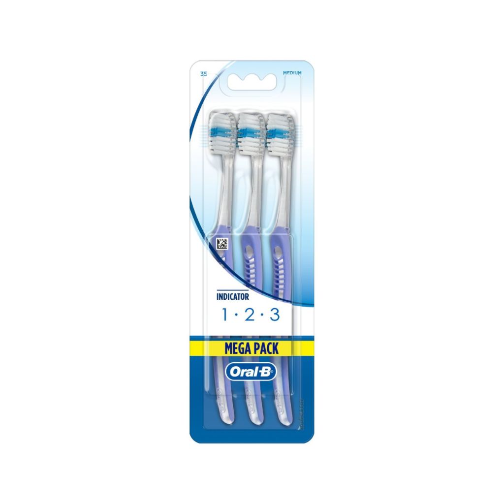 Oral-B 1-2-3 Indicator Toothbrush Medium - Mega Pack of 3