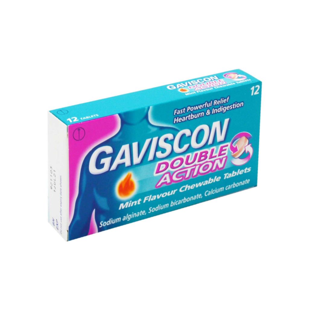 Gaviscon Double Action Heartburn & Indigestion Mint Flavour 12 Chewable Tablets